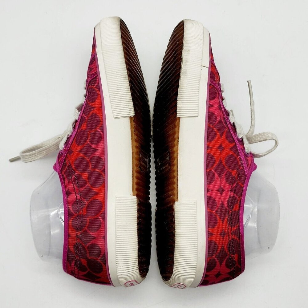 COACH Kalyn Womens Sneakers 7.5 B Pink Red Signature C Logo Lace Up Canvas 7-1/2 - Picture 8 of 11